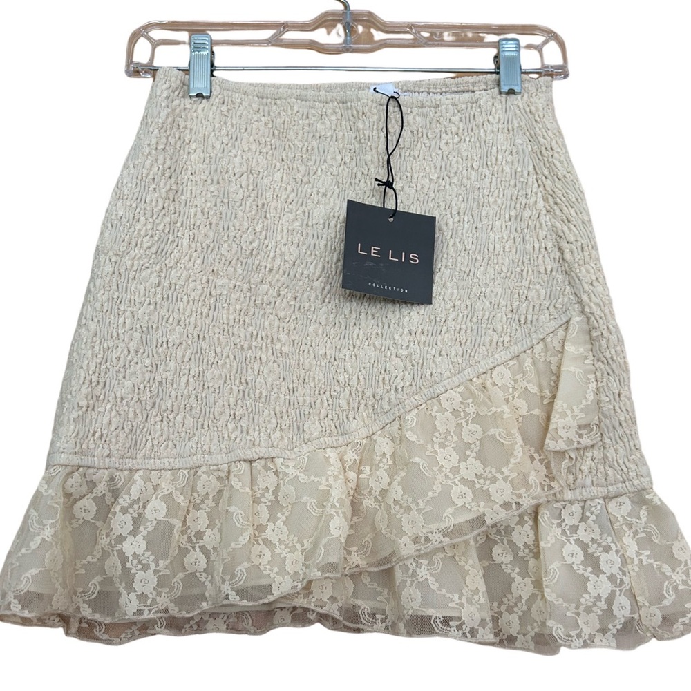 New Antique Cream Lace Ruched Fitted Elegant Women's Skirt - Picture 6 of 8